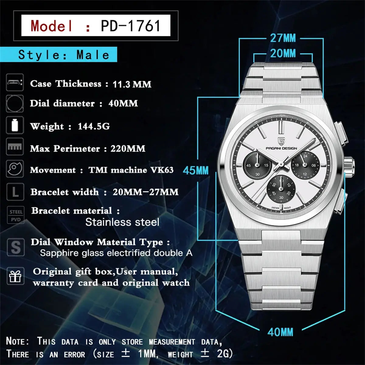 ⌚ Pagani Design PD1761 Quartz Chronograph Watch