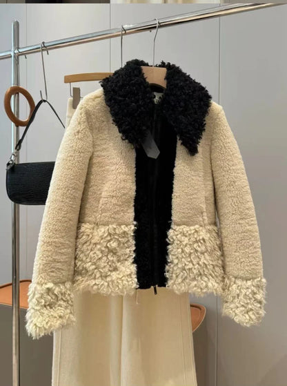 🧥 Women’s Fur Patchwork Jacket – Thick Winter Streetwear Coat