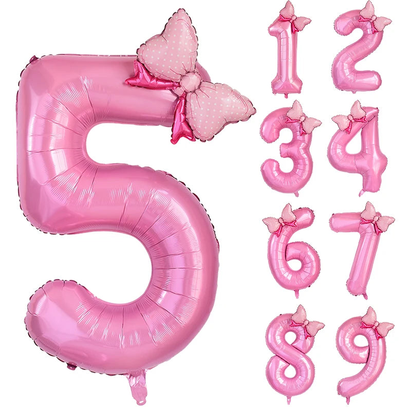 40 Inch Pink Number Foil Balloon with Bow – Birthday Party Decoration