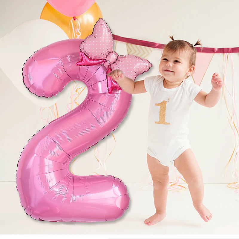 40 Inch Pink Number Foil Balloon with Bow – Birthday Party Decoration