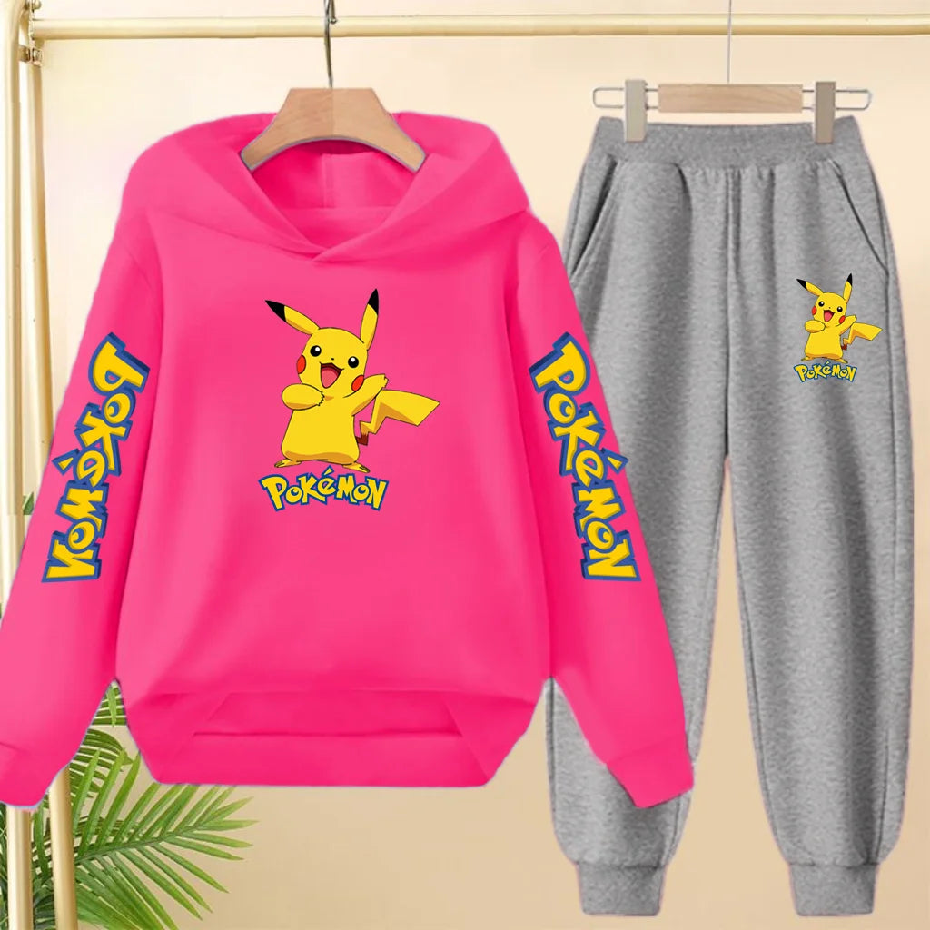 Kids Velvet Hooded Outfit Set – Warm Printed Jacket & Pants