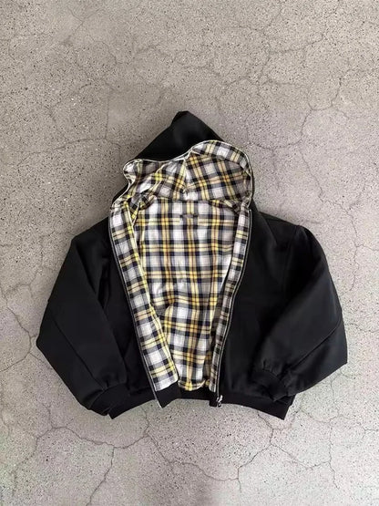 Glomexia 🧣 Winter Plaid Zip-Up Hoodie – Double-Side Wear