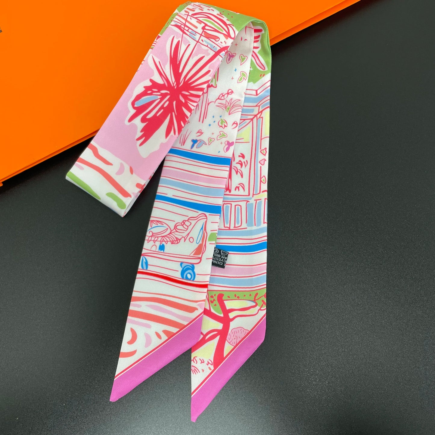🧣 Glomexia Printed Silk Hair Scarf – Elegant Slim Fashion Wrap ✨