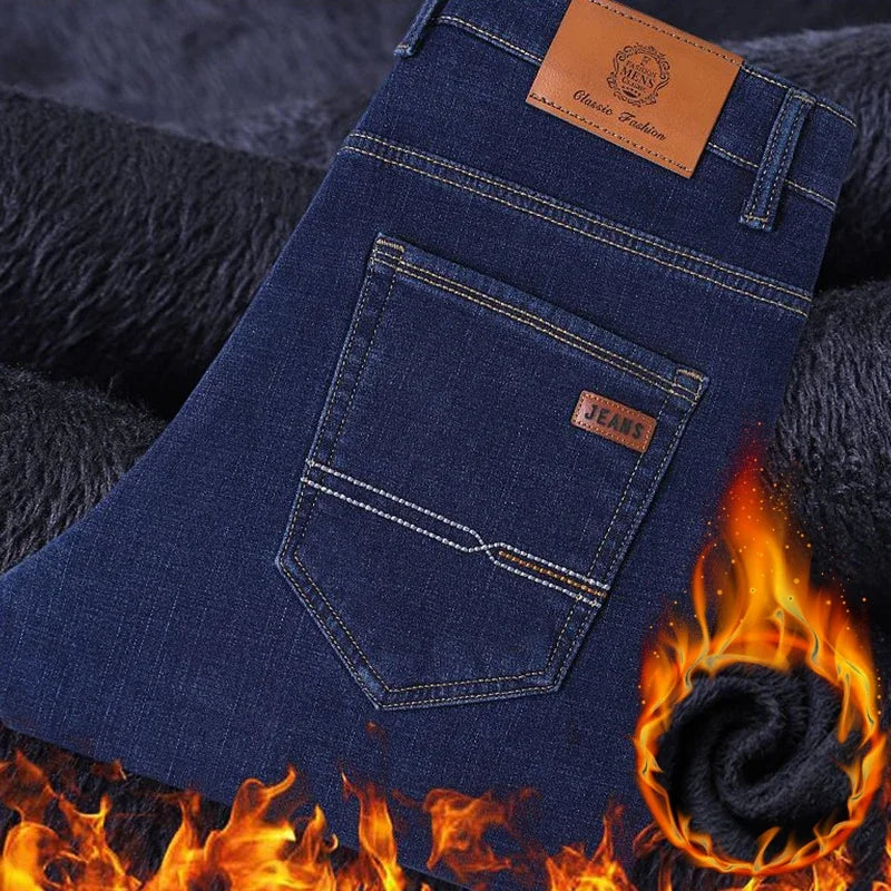 ❄️ Men’s Slim Fit Fleece Jeans – Smart Casual Winter Denim