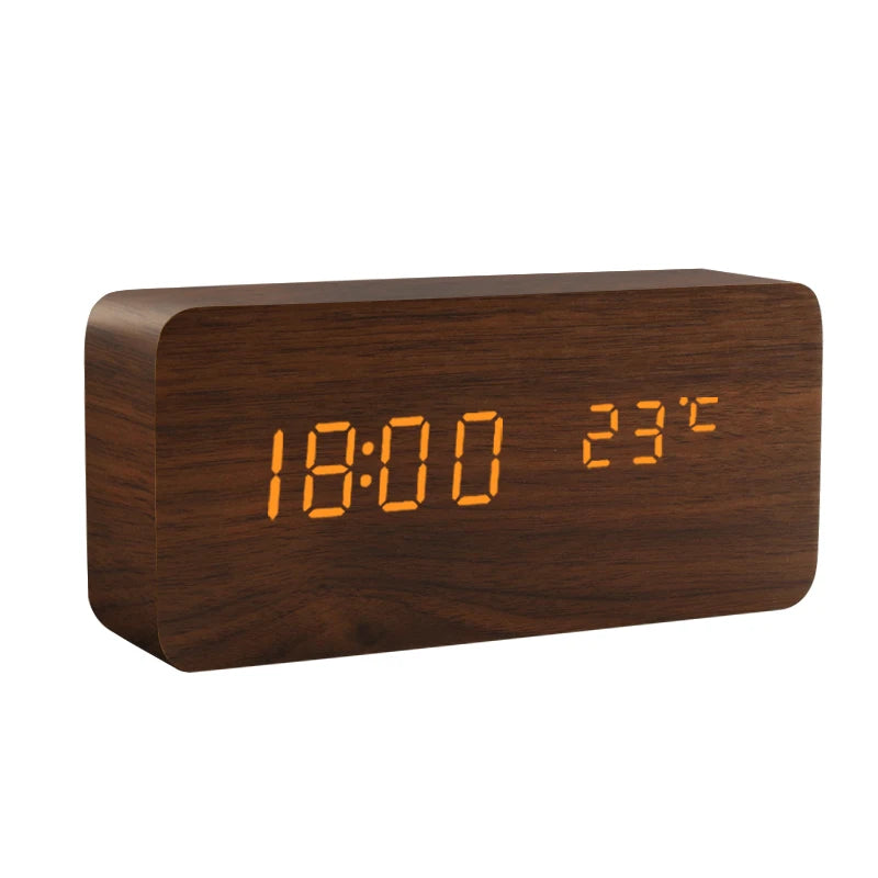LED Wooden Digital Alarm Clock – Voice Control Table Clock