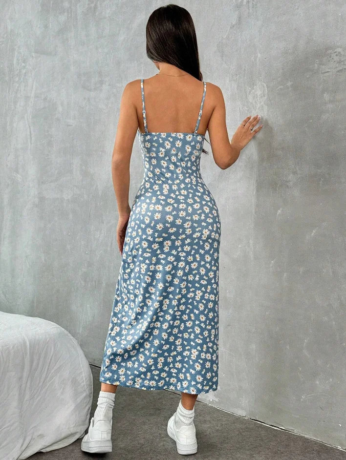🌸 Spaghetti Strap Printed Maxi Dress