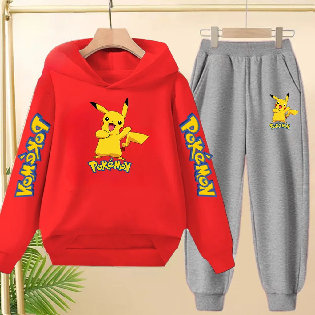 Kids Velvet Hooded Outfit Set – Warm Printed Jacket & Pants