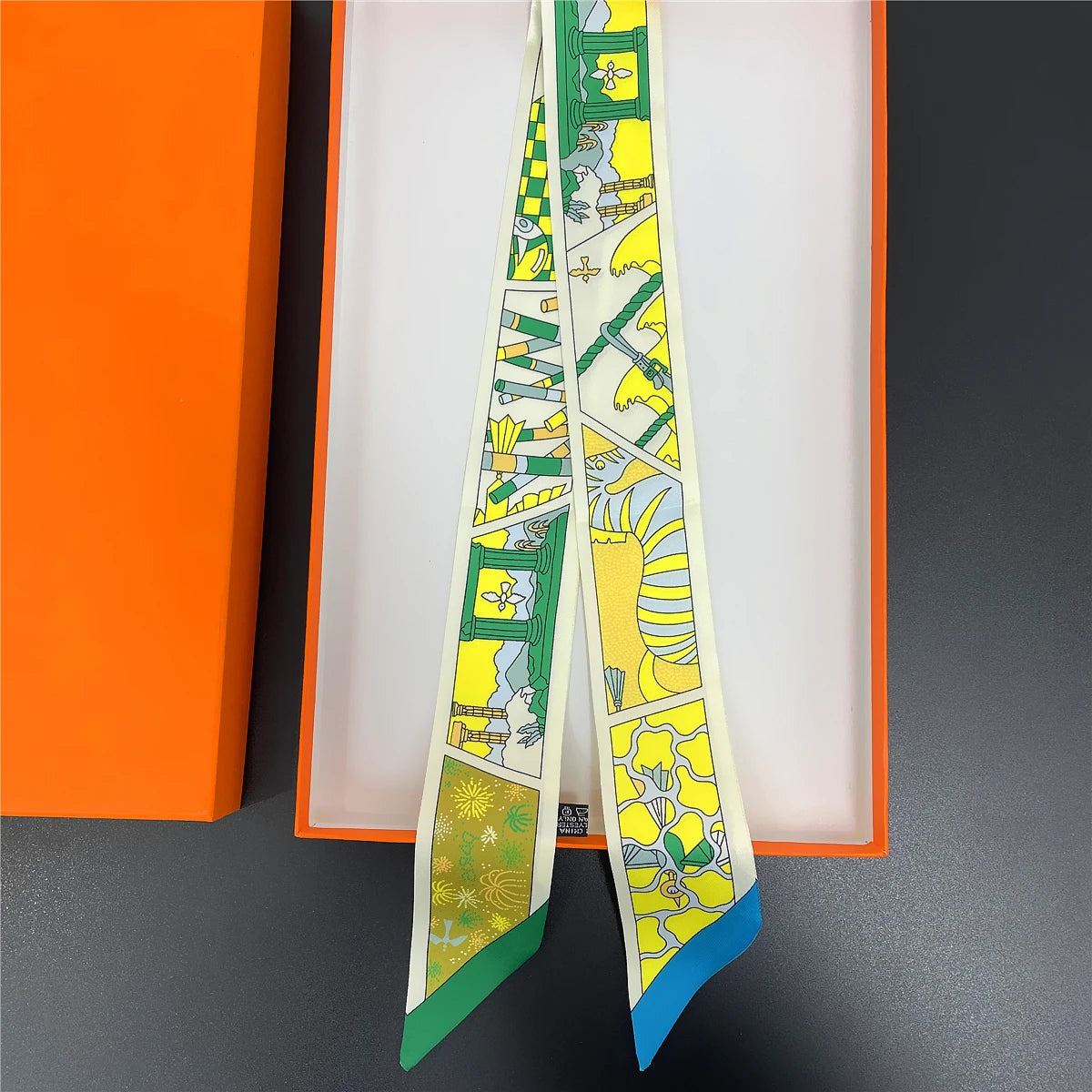 🧣 Glomexia Printed Silk Hair Scarf – Elegant Slim Fashion Wrap ✨