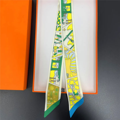 🧣 Glomexia Printed Silk Hair Scarf – Elegant Slim Fashion Wrap ✨