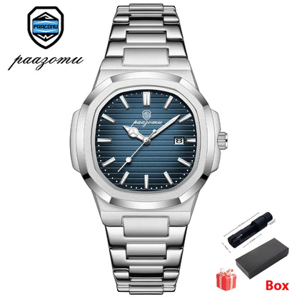 Men’s Square Quartz Watch – Stainless Steel Waterproof Wristwatch