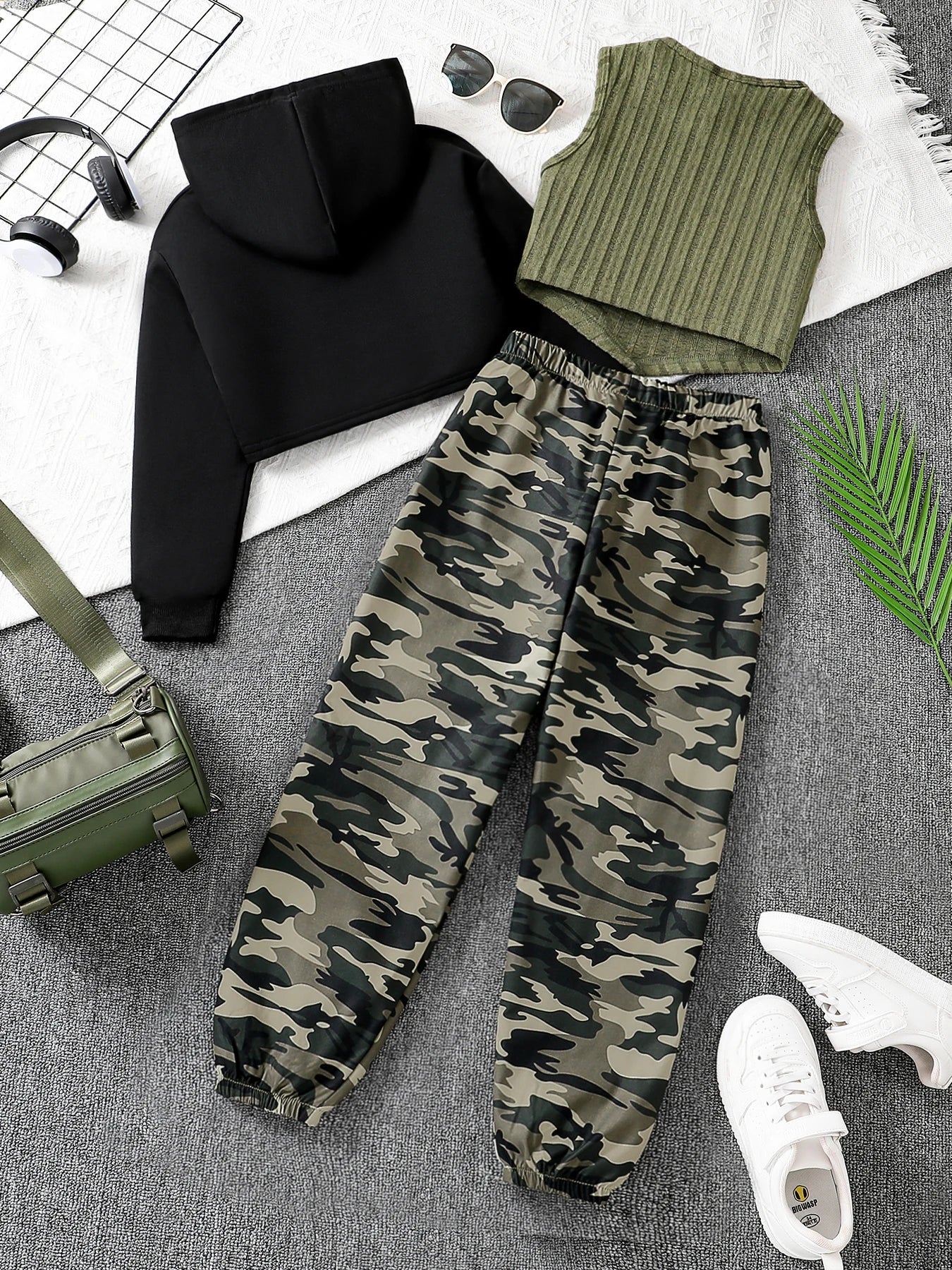 Premium Girls 3-Piece Hoodie & Camo Pants Set
