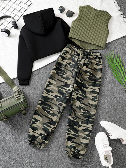 Premium Girls 3-Piece Hoodie & Camo Pants Set