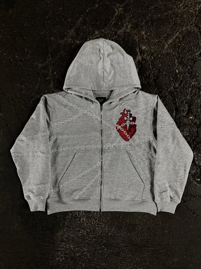 Vintage Skull Zip-Up Hoodie – Y2K Streetwear Sweatshirt for Men