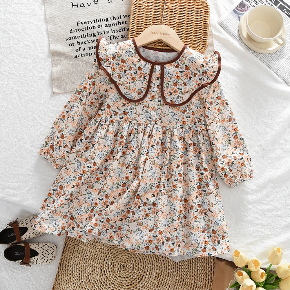 Premium Girls Doll Neck Flower Print Princess Dress