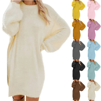 Women’s Winter Knit Sweater Dress – Oversized Crewneck