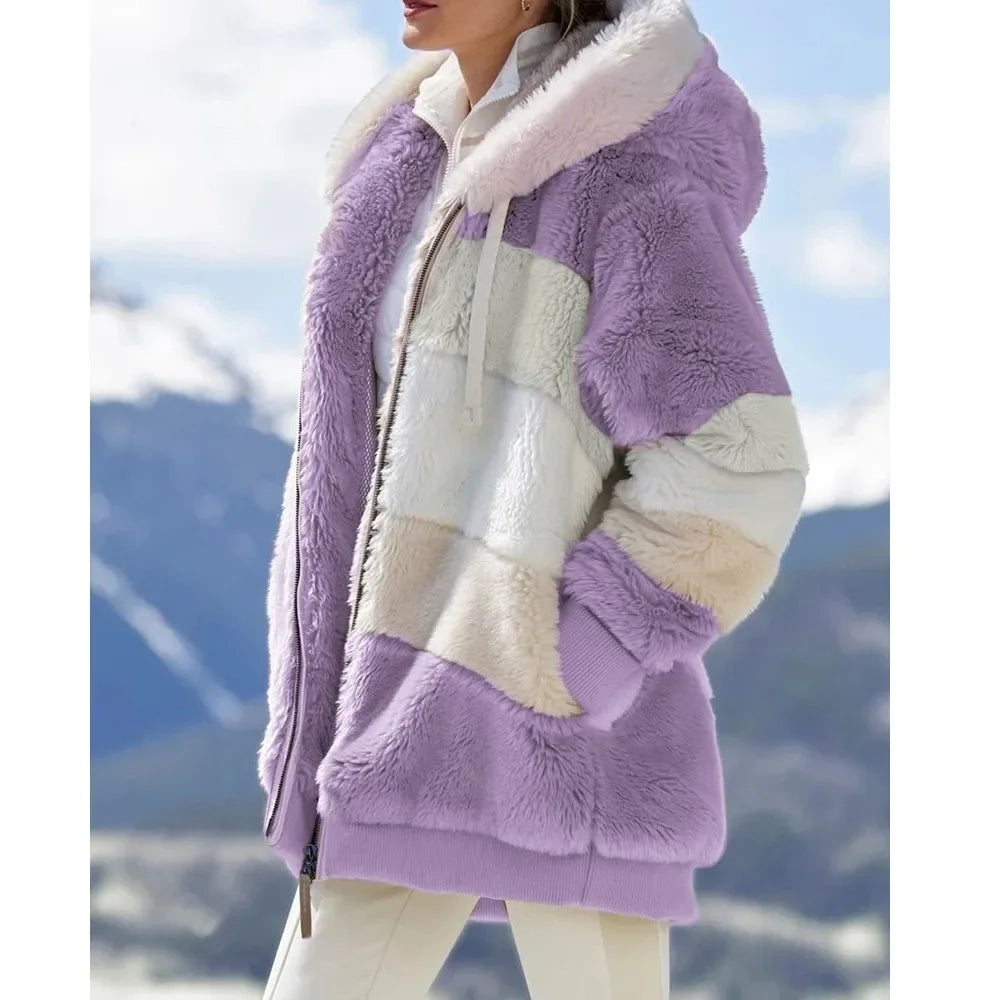 🧥 Women’s Hooded Winter Coat – Thick Cashmere Plaid Jacket 2025