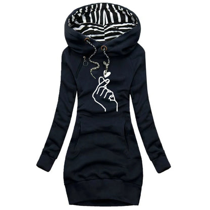 ✨ Women’s Hooded Knee-Length Dress – Casual Autumn Pullover Outfit