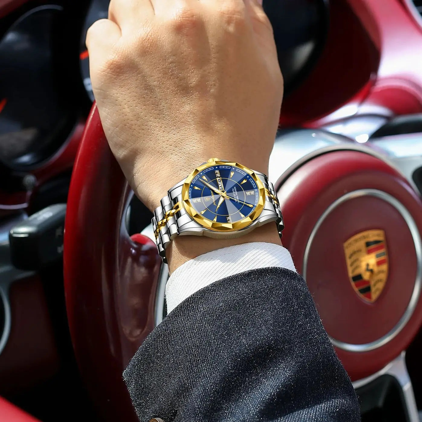 Men’s Luxury Stainless Steel Watch – Date & Week Display
