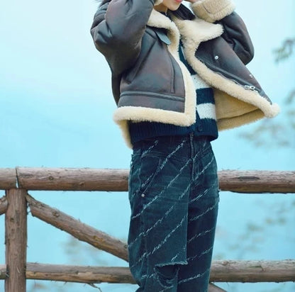 Women Faux Lamb Fur Biker Jacket 🤍 | Warm Winter Coat 2025