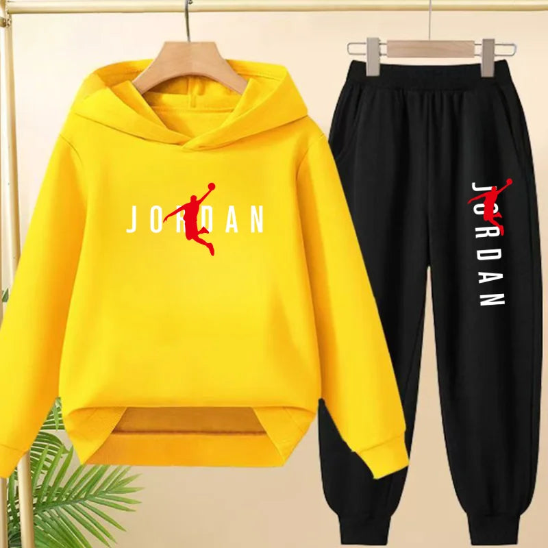 Glomexia Kids Black Hoodie Set – Trendy Sports Outfit