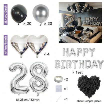 Black & Silver Birthday Balloon Decoration Set – 1050pcs Party Kit