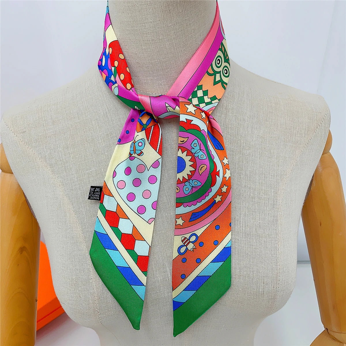 🧣 Glomexia Printed Silk Hair Scarf – Elegant Slim Fashion Wrap ✨
