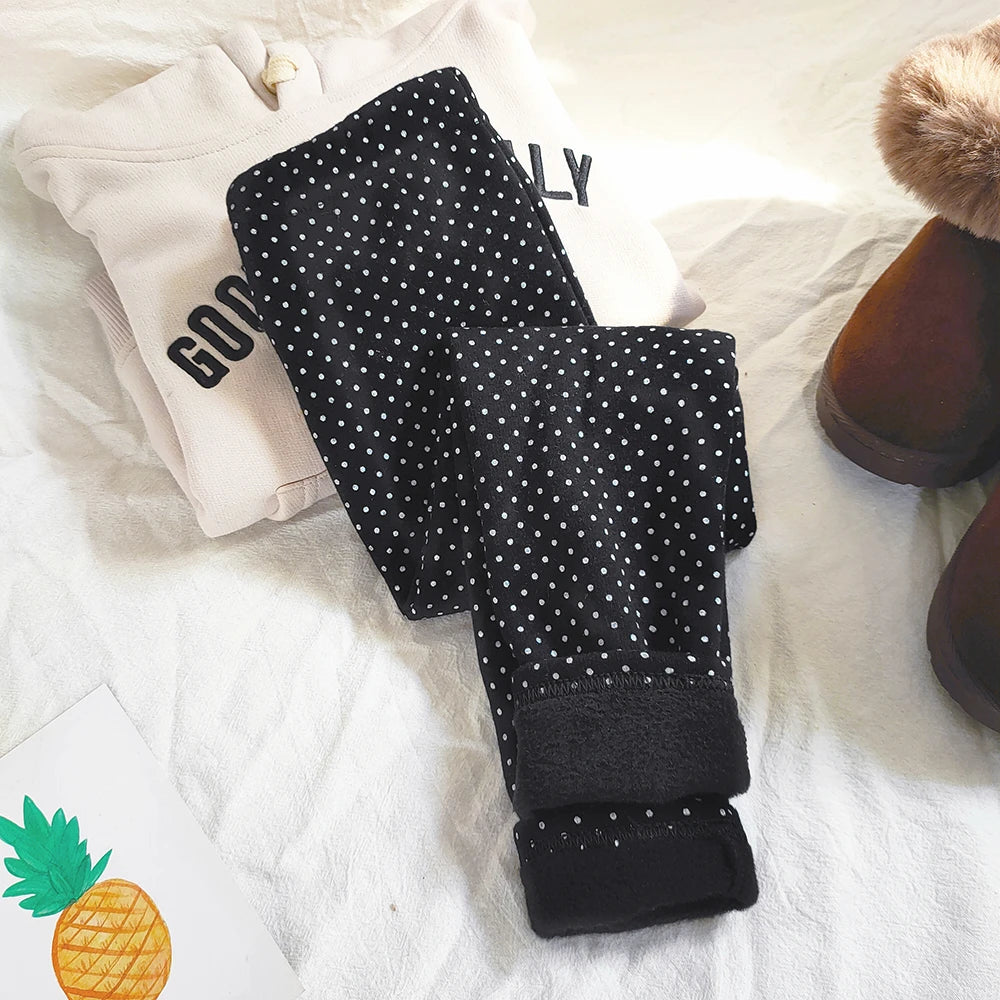 Girls Fleece Dot Print Winter Leggings