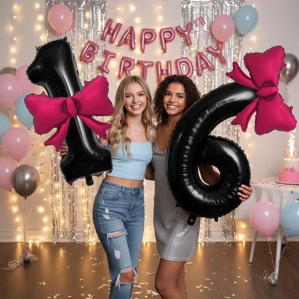 Large Bow Number Foil Birthday Balloon