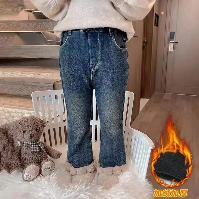 Girls Fleece Flared Jeans – Winter Warm Pants