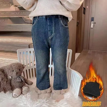 Girls Fleece Flared Jeans – Winter Warm Pants