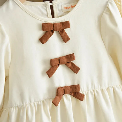 Premium Beige Girls Bow Princess Dress – Autumn Casual Wear