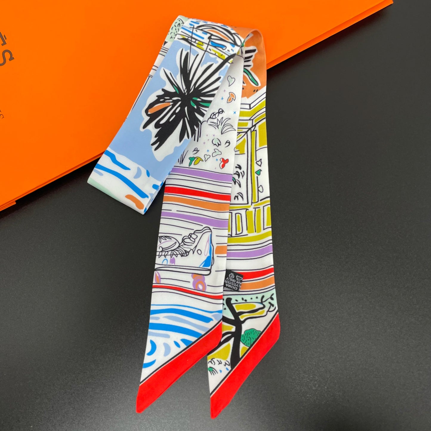 🧣 Glomexia Printed Silk Hair Scarf – Elegant Slim Fashion Wrap ✨