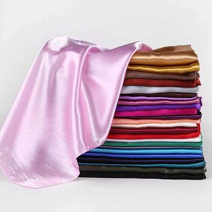 Women’s Luxury Satin Silk Solid Color Scarf (90×90cm)