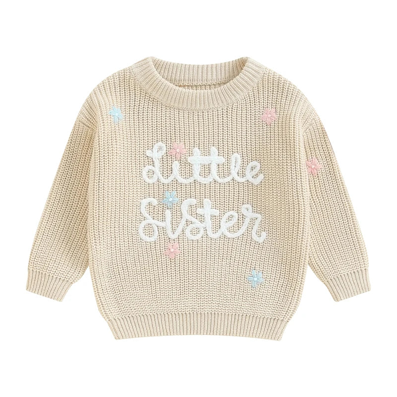 🧸 Baby Girl Floral Embroidered Knit Sweater – Soft Cotton Pullover