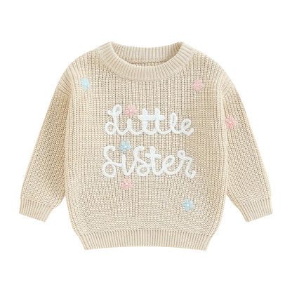 🧸 Baby Girl Floral Embroidered Knit Sweater – Soft Cotton Pullover