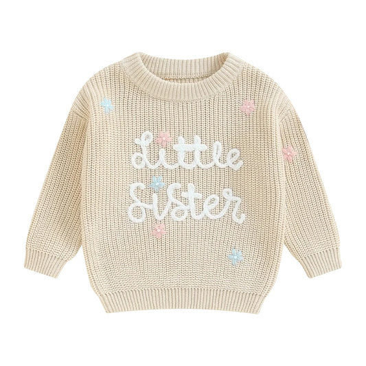 🧸 Baby Girl Floral Embroidered Knit Sweater – Soft Cotton Pullover