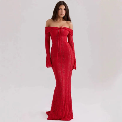 Women’s Lace Evening Gown – Long Sleeve Elegant Party Dress