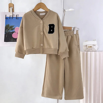 Premium Girls Autumn Alphabet Jacket & Pants Set (3–7Y)