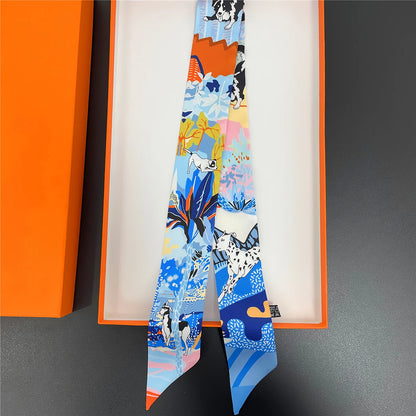 🧣 Glomexia Printed Silk Hair Scarf – Elegant Slim Fashion Wrap ✨
