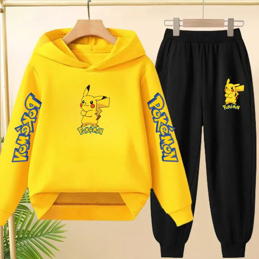 Kids Velvet Hooded Outfit Set – Warm Printed Jacket & Pants