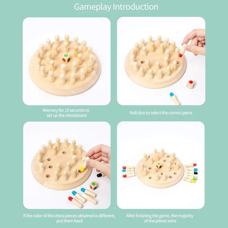 Wooden Color Memory Chess Board Game for Kids
