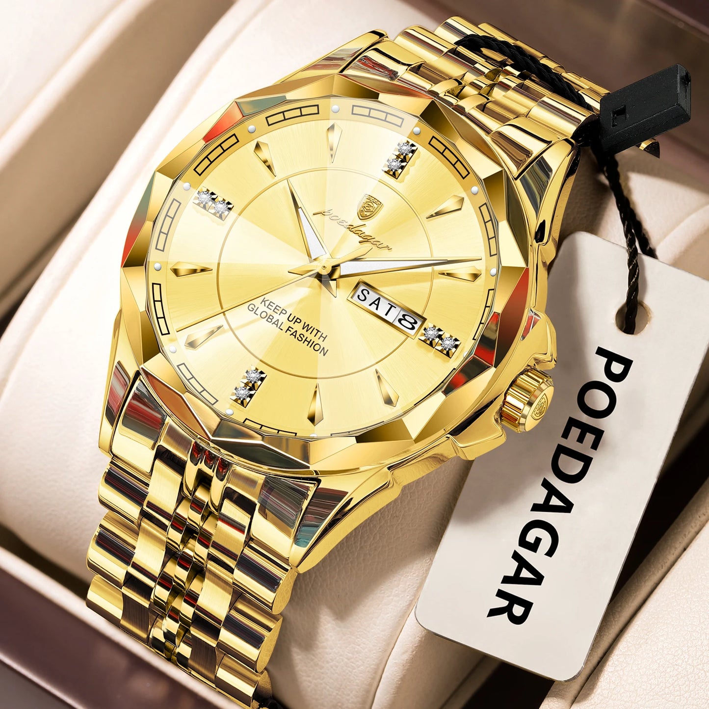Men’s Luxury Stainless Steel Watch – Date & Week Display