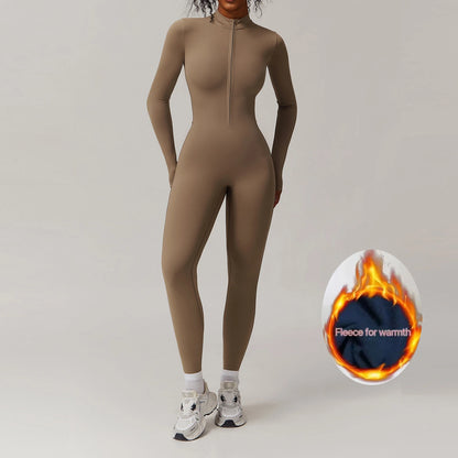 🧘‍♀️ Women’s Winter Yoga Jumpsuit – Long Sleeve High-Elastic Bodysuit