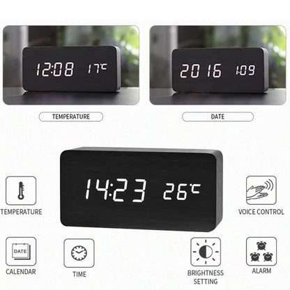 Glomexia Wooden LED Alarm Clock 🌿