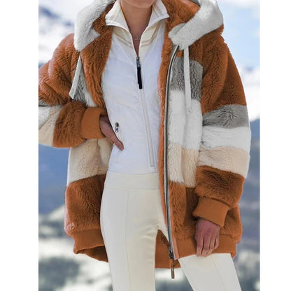 🧥 Women’s Hooded Winter Coat – Thick Cashmere Plaid Jacket 2025
