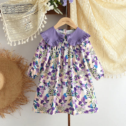 Premium Girls Doll Neck Flower Print Princess Dress