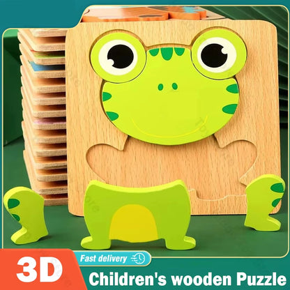 Wooden 3D Cartoon Animal Puzzle Toy