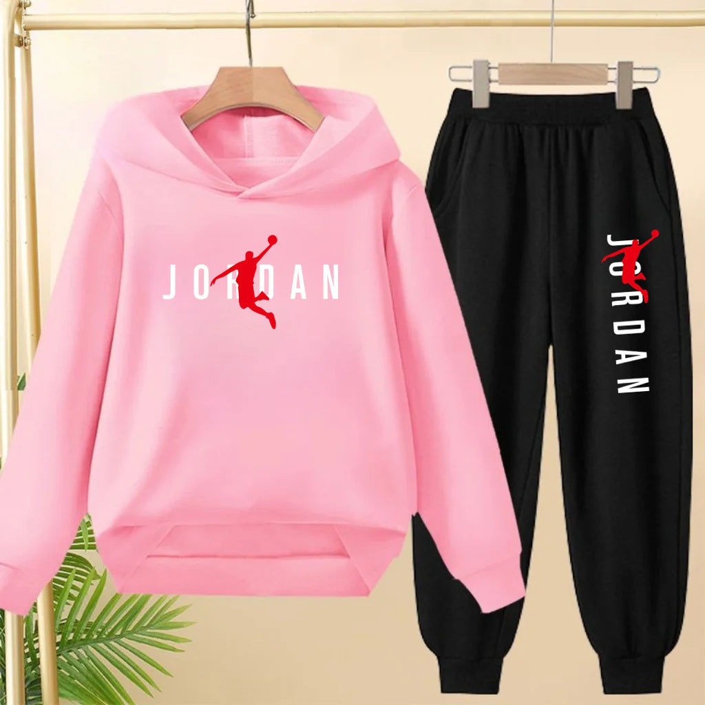 Glomexia Kids Black Hoodie Set – Trendy Sports Outfit