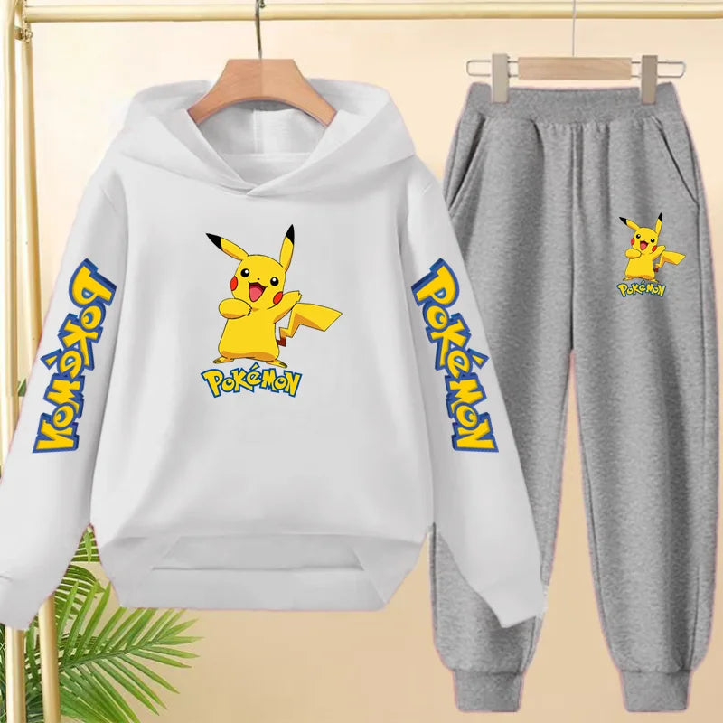 Kids Velvet Hooded Outfit Set – Warm Printed Jacket & Pants