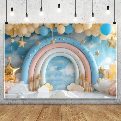 Blue Starry Sky Baby Shower & Birthday Backdrop | Cloud & Moon Party Photo Background